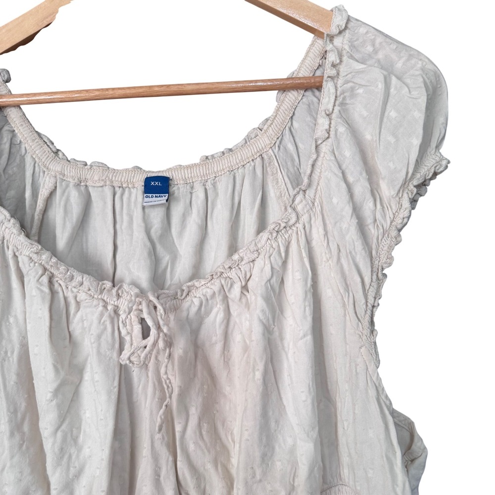Old Navy Midi Dress Women XXL Cream Smocked Waist Swiss Dot Boho Peasant Pockets